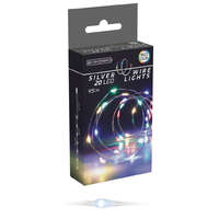 Ezüst drótkábeles fényfüzér 20 LED-es elemes (elem nélkül) multi