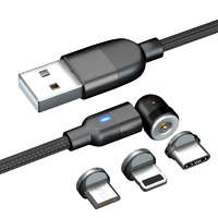 OEM 3in1 mágneses USB töltőkábel IPhone Lighting,Micro USB,USB Type-C 200cm fekete 360°