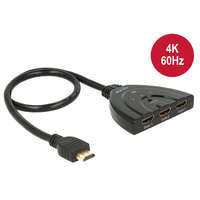Delock Delock HDMI UHD-kapcsoló, 3 x HDMI-bemenet > 1 x HDMI-kimenet, 4K integrált kábellel (50 cm)