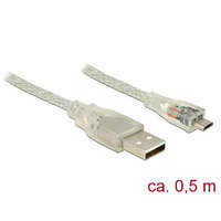 Delock Delock USB 2.0-s kábel A-típusú csatlakozódugóval > USB 2.0 Micro-B csatlakozódugóval, 0,5 m, áttets