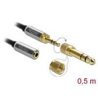 Delock Delock Sztereó hosszabbító kábel 3,5 mm 3 pólusú apa anya, 6,35 mm-es csavaros adapterrel 0,5 m
