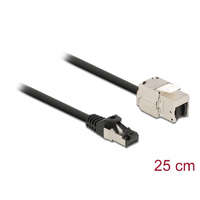 Delock Delock Kábel RJ45 apa - Keystone modul RJ45 anya Cat.6A, 25 cm hosszú, fekete