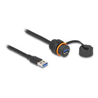 Delock USB 5 Gbps kábel A-típusú apa A-típusú anya csatlakozó M20 cérnás installációhoz és védőkupakkal IP68 por és vízhatlan 60 cm fekete