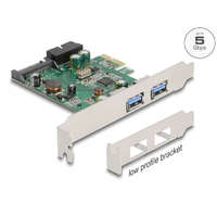  Delock PCI Express x1 Kártya - 2 x külső USB 3.2 Gen 1 A-típusú USB csatlakozó + 1 x belső 19 tűs USB tű fejes apa - alacsony profilú formatényező