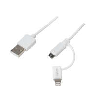 Logilink Logilink USB 2.0 kábel, USB-A/M - Micro-USB + Lightning/M, fehér, 1 m