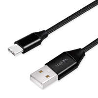 Logilink Logilink USB 2.0 C-típusú kábel, C/M-USB-A/M, szövet, fekete, 1 m