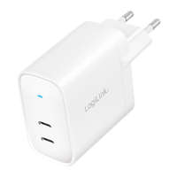  Logilink USB fali töltő, GaN, 2 portos, 2x USB-CF, 65 W, PD-vel, fehér