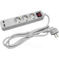Entac Entac ESE1.5G3-1.5-SW-USB elsosztó 3 foglalattal, kapcsolóval, 1,5 méter, 2xUSB, fehér
