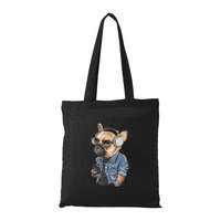  Francia bulldog zenét hallgat - Bevásárló táska Fekete