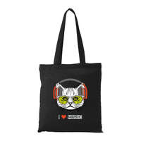  Zenét hallgató cica - Bevásárló táska Fekete