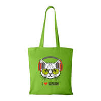 Zenét hallgató cica - Bevásárló táska Zöld