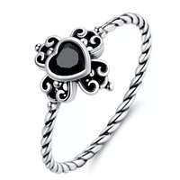 Ékszerkirály Ezüst női gyűrű fekete kristállyal, 6-os méret