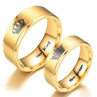 Ékszerkirály Nemesacél női karikagyűrű, "His Queen" felirattal, arany színű, 9-es méret