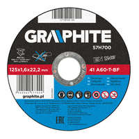 <!HTML KOD><p><a href="https://www.elefantszerszam.hu/GRAPHITE"><img src="https://shop.unas.hu/shop_ordered/69983/pic/2.jpg" width="160" height="53" alt="" /></a></p> GRAPHITE Vágókorong fémhez 125x1,6x22mm, 41 A60-T-BF (57H700)