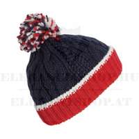 Unisex kötött sapka bojttal - Piros-kék