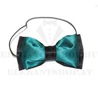 Gyerek szatén gumis csokornyakkendő - Fekete-amazonaszöld