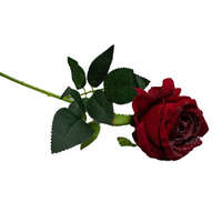  Bársony vörös rózsa csillámmal 50 cm