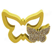  Ragasztható fa pillangó pezsgő csillámmal, sárga, 2,6x2,1 cm