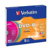 VERBATIM VERBATIM DVD-R 4,7GB/ 16x/ vékony szín/ 5 csomag
