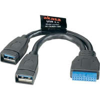 AKASA AKASA belső USB kábel USB 3.0 19 tűs 2 x USB3.0 Type-A(F) / AK-CBUB09-15BK / 15 cm