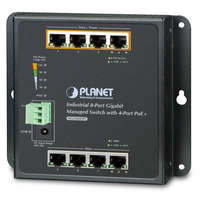 PLANET Planet WGS-804HPT plochý L2 switch, 8x1Gb, 4x PoE 802.3, 144W, 48-54VDC, -40~75°C, IP30, ventilátor nélküli