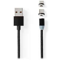 NEDIS NEDIS USB 2.0 kábel/ USB-A dugó - USB micro-B dugó/USB-C dugó/ mágnes csatlakozók/ fekete/ buborékcsomagolás/ 2 m