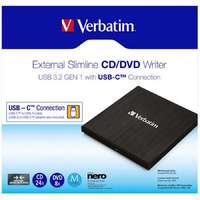 Verbatim CD/DVD író, vékony, fém ház, USB 3.2 - USB-C, VERBATIM
