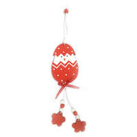 Fakopáncs Húsvéti dekorációs figura (piros-fehér tojás csibe piros virágokkal)