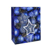 Fakopáncs Ajándéktasak - kicsi (kék karácsonyi díszek. középen fehér-kék csillag dísszel)