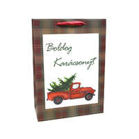 Fakopáncs Ajándéktasak - kicsi (piros pick up autó karácsonyfával és karácsonyi köszöntéssel)