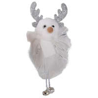 Fakopáncs Karácsonyi dekoráció (fehér szőrme ruhás rénszarvas ezüst csillámos aganccsal)