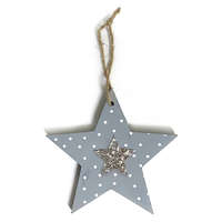 Fakopáncs Dekorációs figura (szürke csillag, fehér pöttyökkel, ezüst csillámos csillaggal középen)