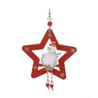 Fakopáncs Karácsonyi dekorációs figura (Hóember fehér ruhában arany színű csillaggal, piros csillagban)