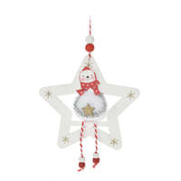 Fakopáncs Karácsonyi dekorációs figura (Jegesmedve piros sállal, fehér ruhában arany színű csillaggal, fehér csillagban)