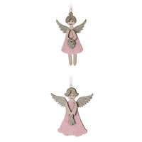 Fakopáncs Karácsonyi dekorációs figura, 2 db-os angyal (rózsaszín ruhában arany színű csillámpor díszítéssel)