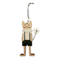 Fakopáncs Tavaszi dekorációs figura (cica, fekete-fehér kantáros ruhában, virággal)