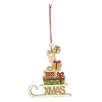 Fakopáncs Karácsonyi dekoráció (fehér szánkó ajándékokkal és Xmas felirattal)