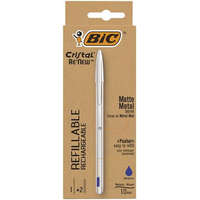 BIC Golyóstoll 0,32 mm, kupakos, matt ezüst színű tolltest, BIC "Cristal Re&#039;New", kék + betét
