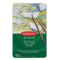 DERWENT Akvarell ceruza készlet, fém doboz, DERWENT "Academy", 12 különböző szín