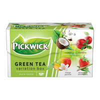 PICKWICK Zöld tea, 20x1,5 g, PICKWICK "Zöld tea Gyümölcsös Variációk", kókusz, vörösáfonya, eper-citromfű, mangó-jázmin