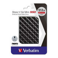 VERBATIM SSD (külső memória), 512GB, USB 3.2 VERBATIM "Store n Go Mini", fekete