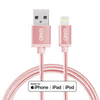  GND Lightning / USB kábel 2 méter, fonott - pink szín Adat- és tápkábel MFI-tanúsítvánnyal Apple-hez, 1 méter hosszú, ezüst színű