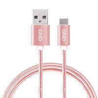  GND Type-C / USB kábel 1 méter, fonott - pink szín Adat- és tápkábel, USB A - USB-C csatlakozó
