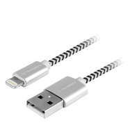  Gogen Lightning USB kábel 1m, textil borítás, ezüstös szín Adat és töltő csatlakozó Lightning kábel, USB 2.0 A - Lightning villa, fémes konnektorok