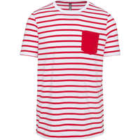 Kariban Kariban tengerész csíkos férfi rövid ujjú póló mellzsebbel KA378, Striped White/Red-L