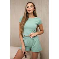 FiatalDivat Pamut szett trikó és rövid nadrág modell 9079 sötét menta zöld