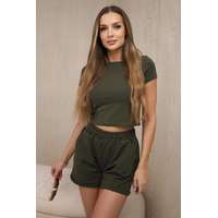 FiatalDivat Pamut szett trikó és rövid nadrág modell 9079 khaki szín