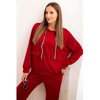 FiatalDivat Viszkóz pulóver szett zsebekkel és övvel ellátott nadrág, 7619 bordó modell