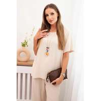 FiatalDivat Elegáns szett laza blúzzal és bő nadrággal IT-75 bézs modell