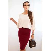 FiatalDivat Testhezálló midi szoknya rugalmas kötött anyagból, 5185-ös modell bordó